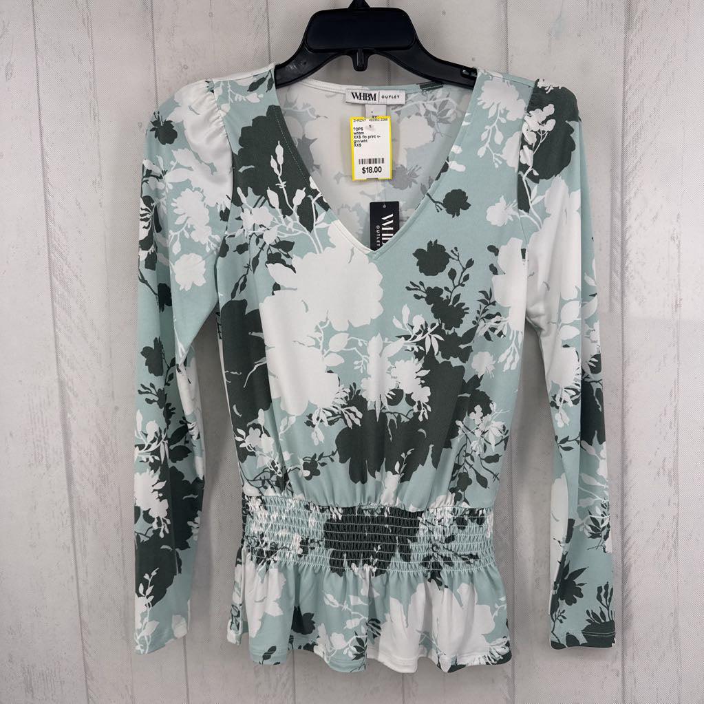 XXS flo print v-neck l/s peplum top