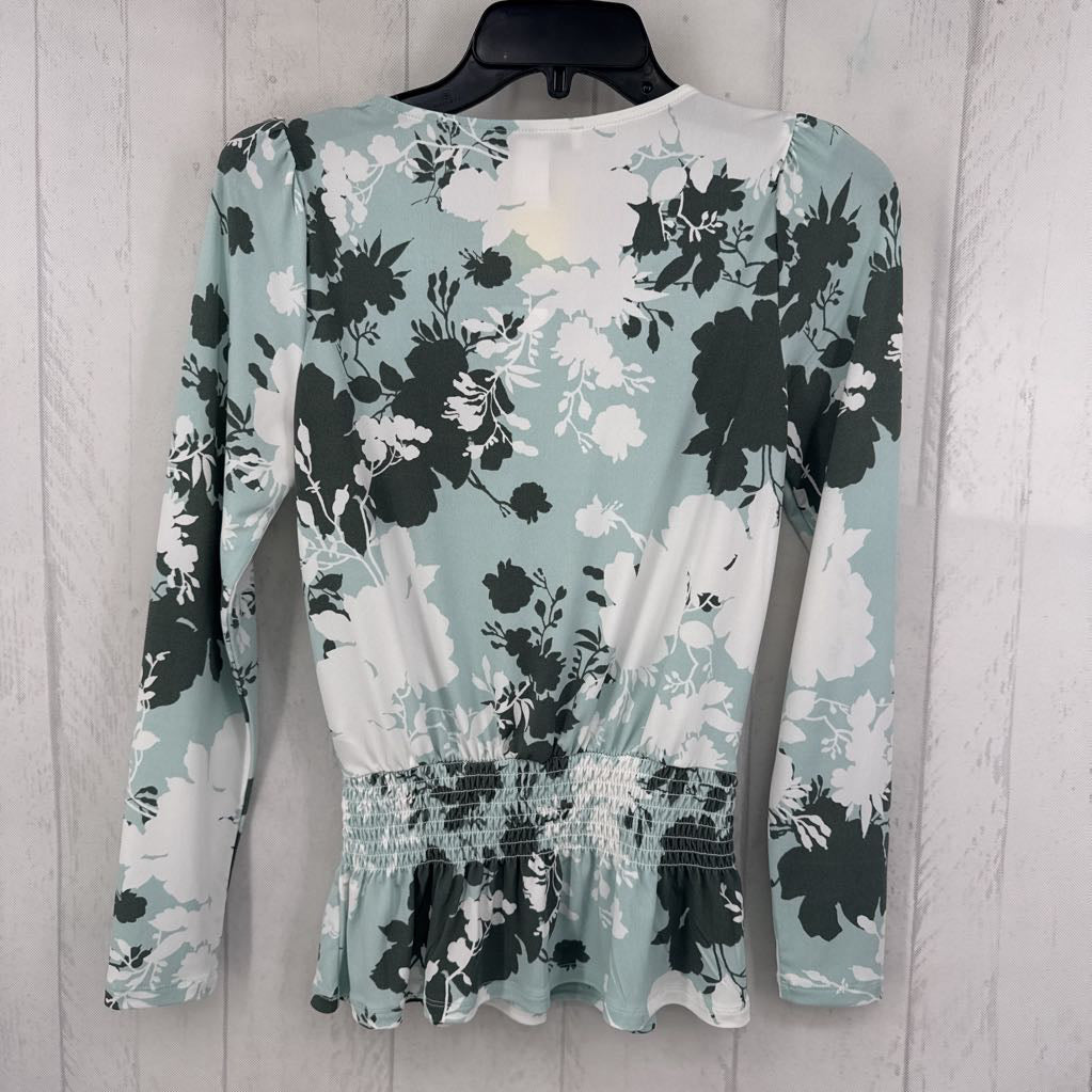 XXS flo print v-neck l/s peplum top