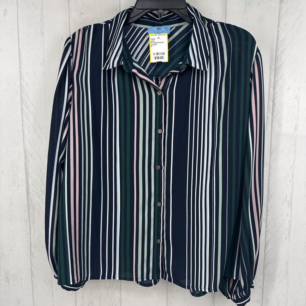 M striped button down l/s top