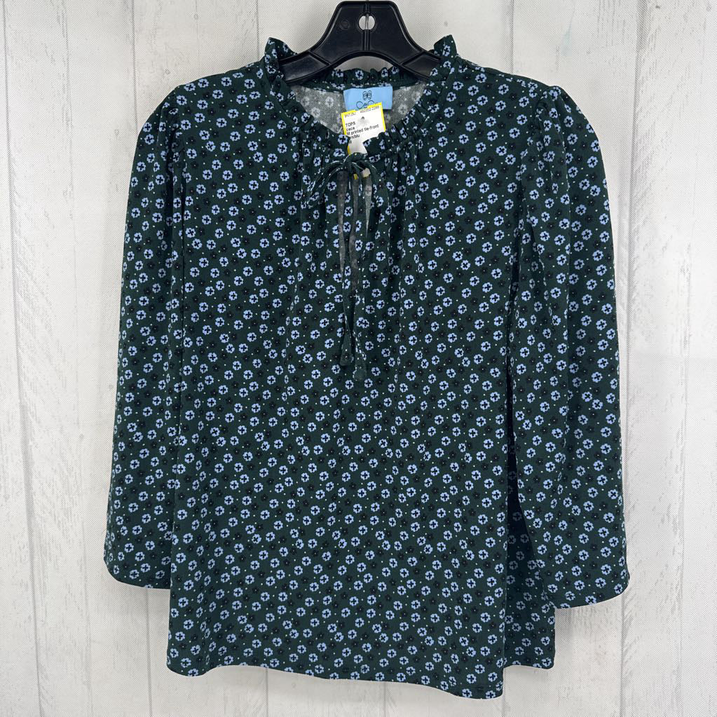 M printed tie-front elbow slv top