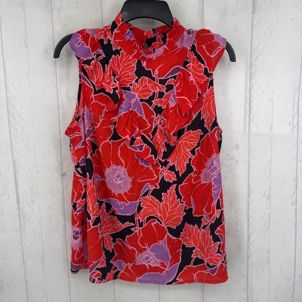 L flo print ruffled slvls top