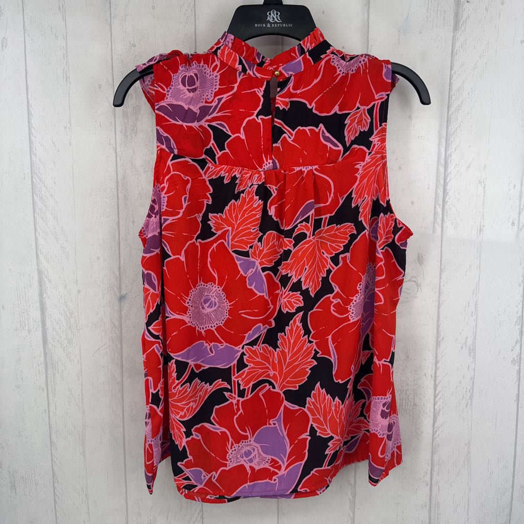 L flo print ruffled slvls top