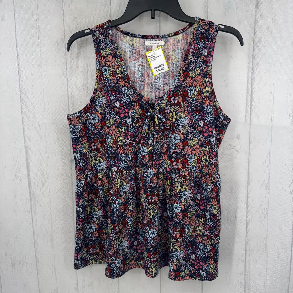 L flo print lace-up babydoll tank