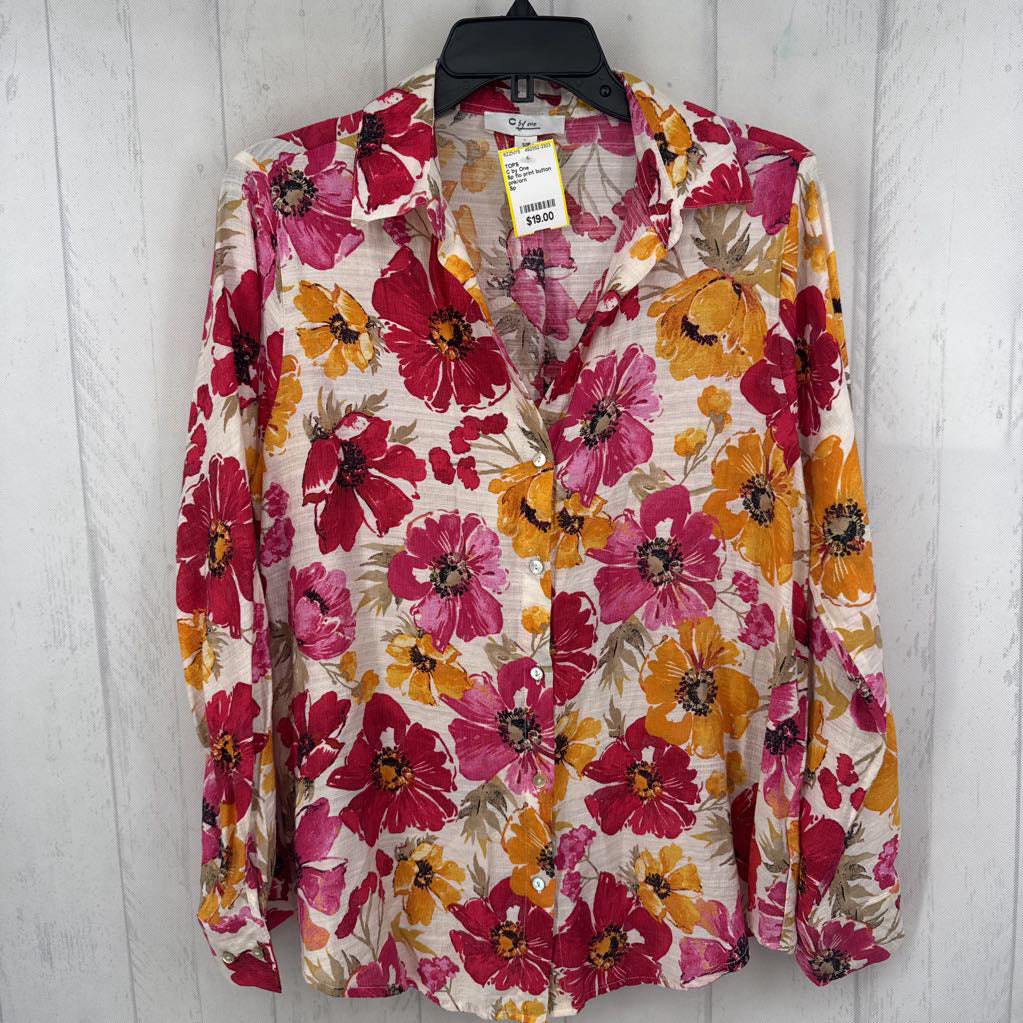 Sp flo print button down l/s top