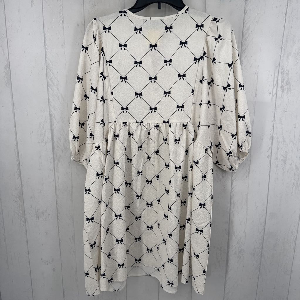 M bow print dolman slv dress