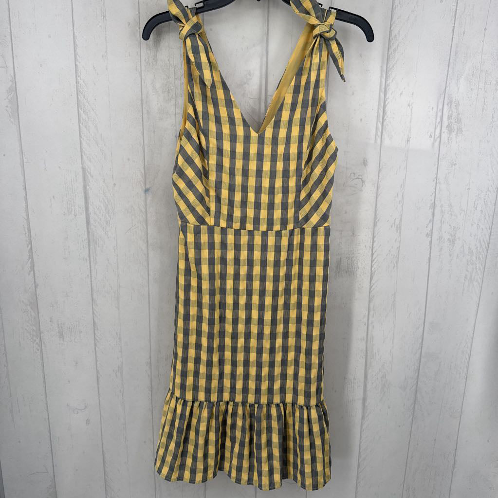 M checkered slvls ruffle hem dress