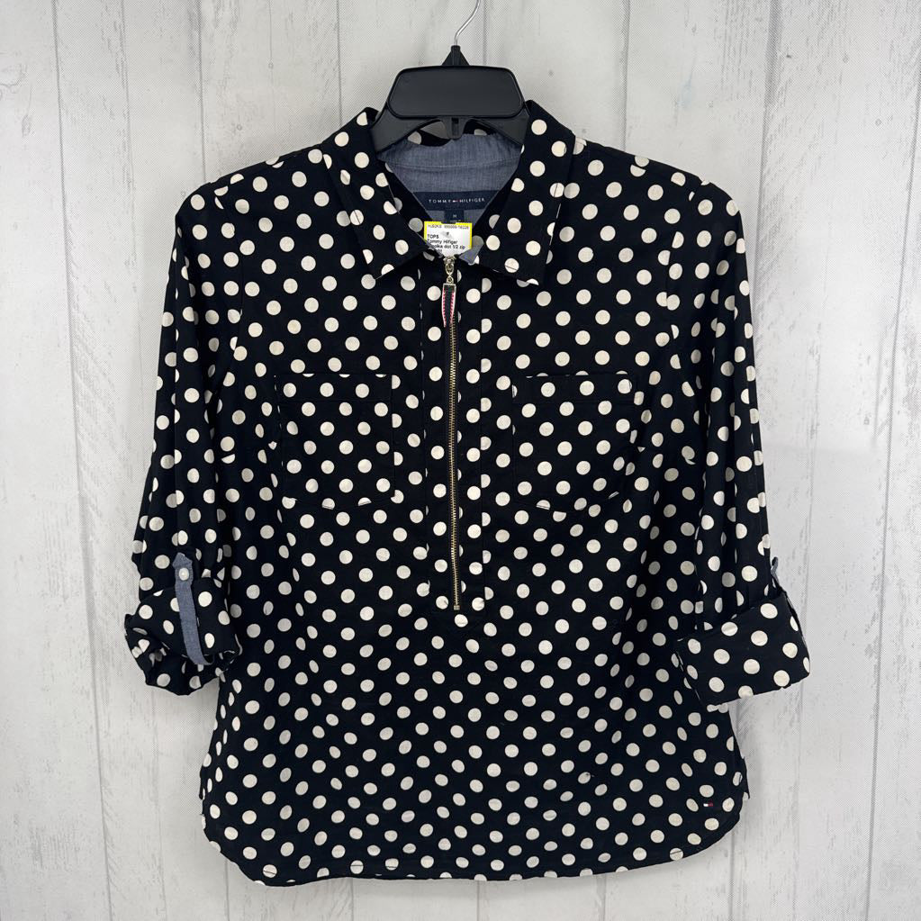 M polka dot 1/2 zip tab slv top