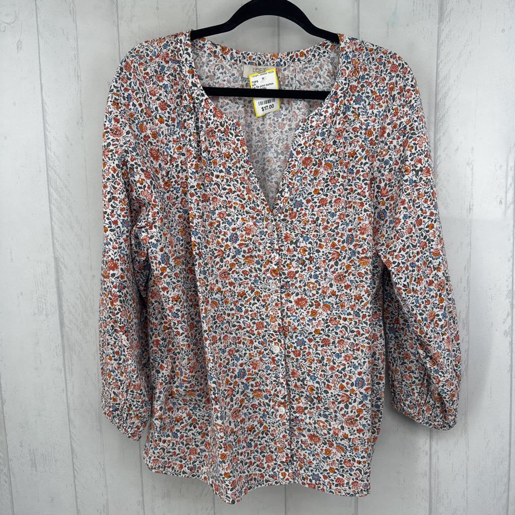 Lp flo print button down 3/4 slv top