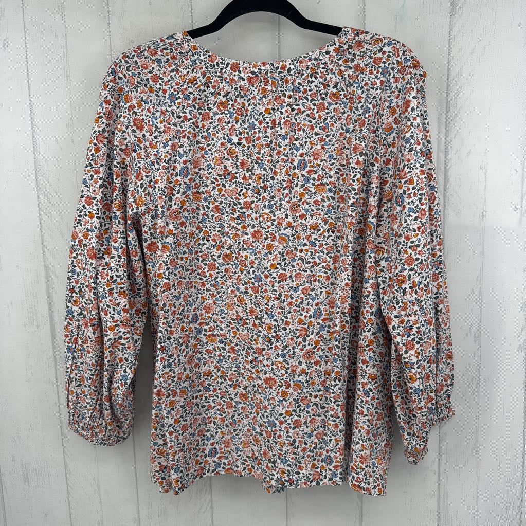 Lp flo print button down 3/4 slv top