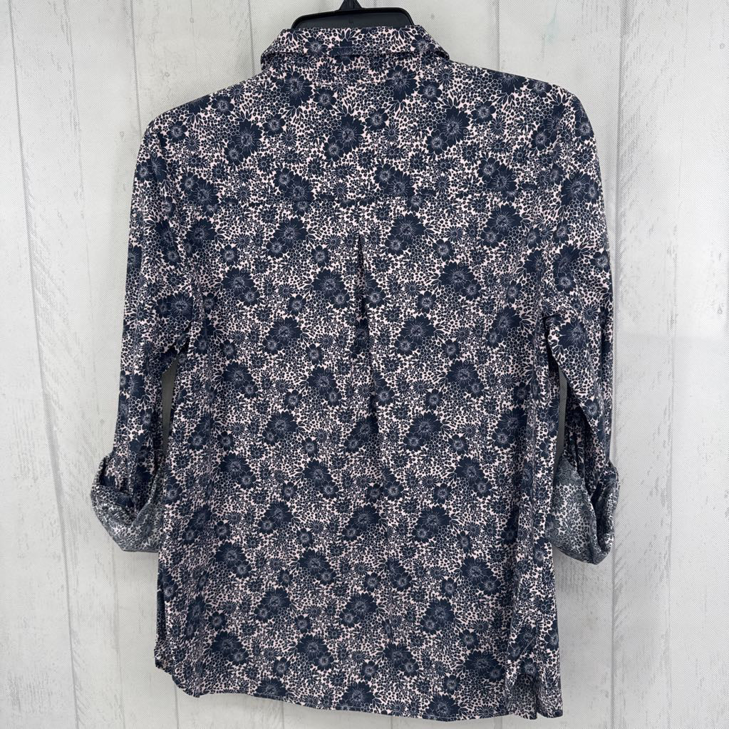 M flo print 1/2 zip tab slv top