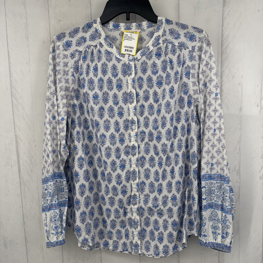 S flo print button down l/s top