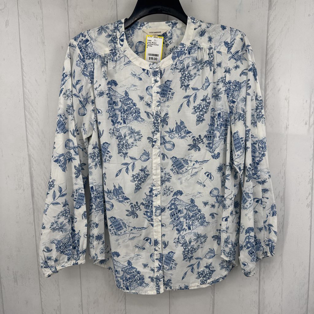 S printed button down l/s top