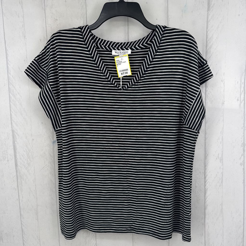 L striped v-neck s/s tee