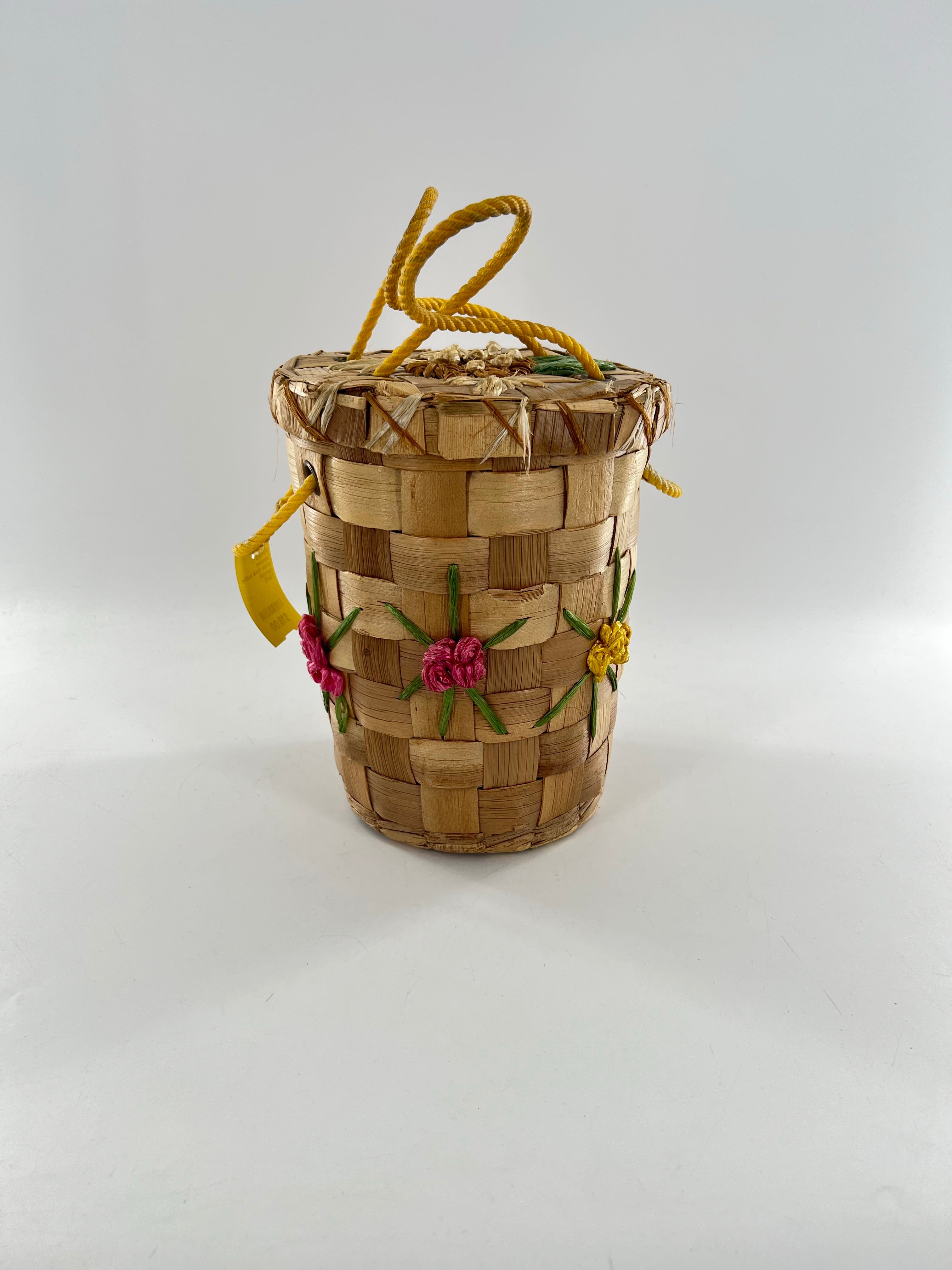 straw floral bucket bag