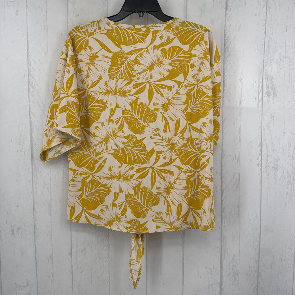 L leaf print v-neck s/s top