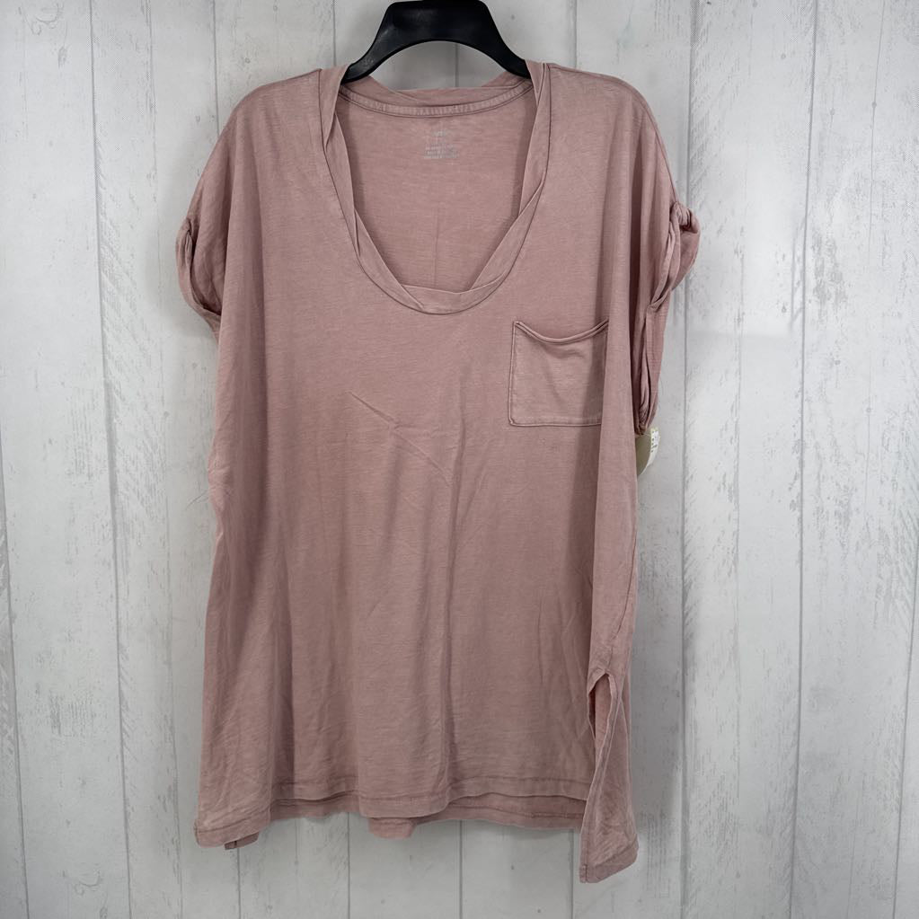 L cuff s/s pocket v-neck top