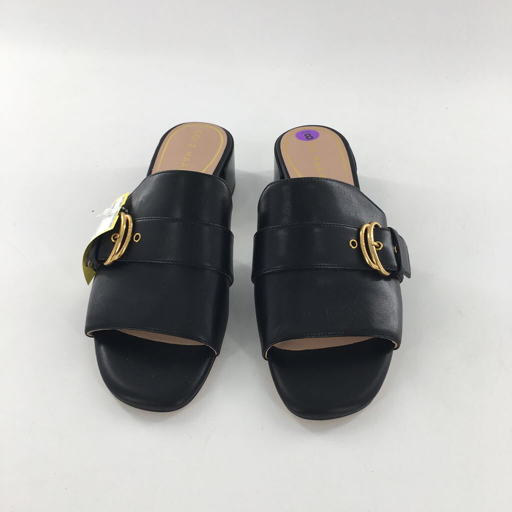 8 leather low heel slide sandal