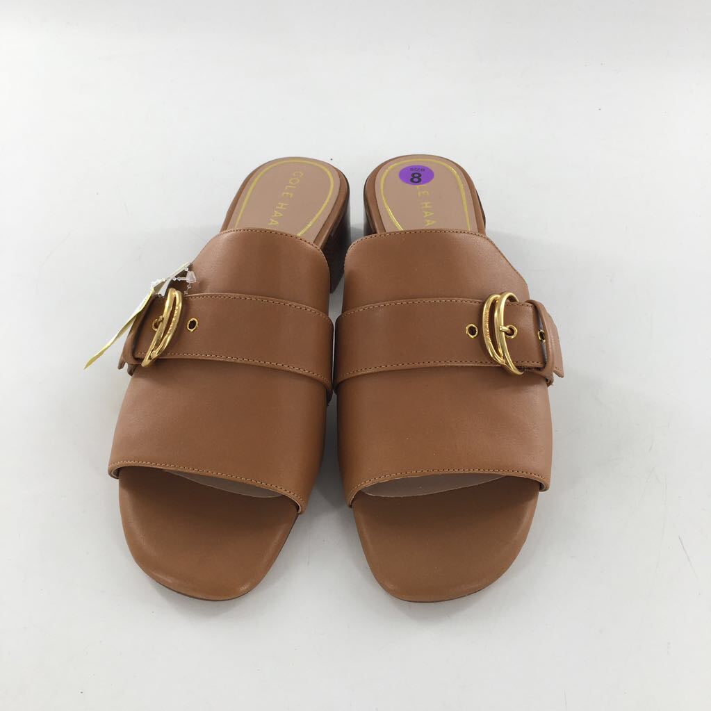 8 leather low heel slide sandal