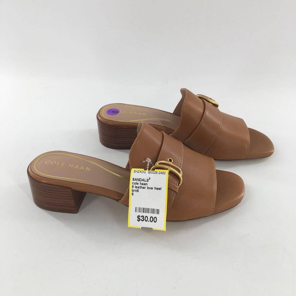 8 leather low heel slide sandal