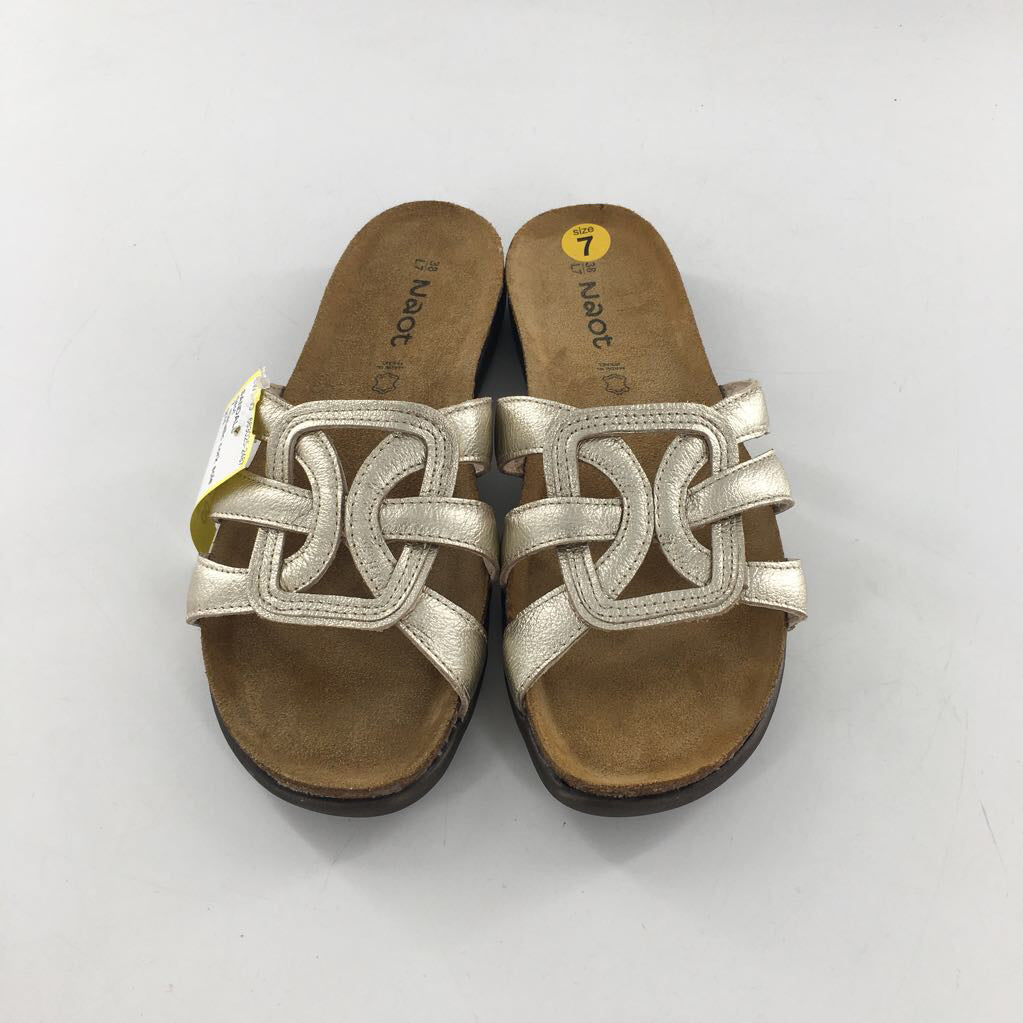 7 metallic cork sole slide sandal