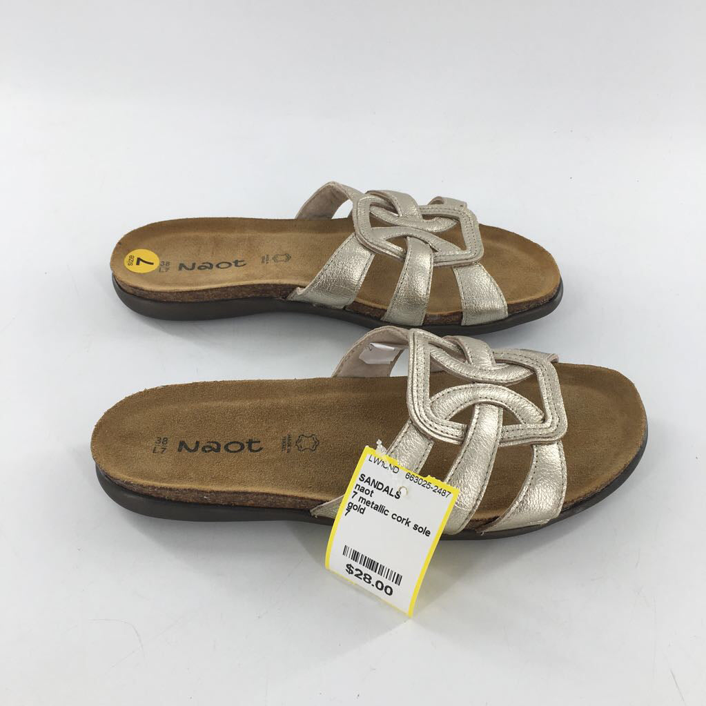 7 metallic cork sole slide sandal