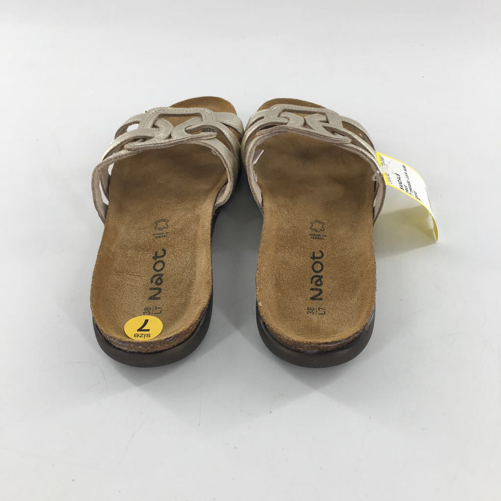 7 metallic cork sole slide sandal