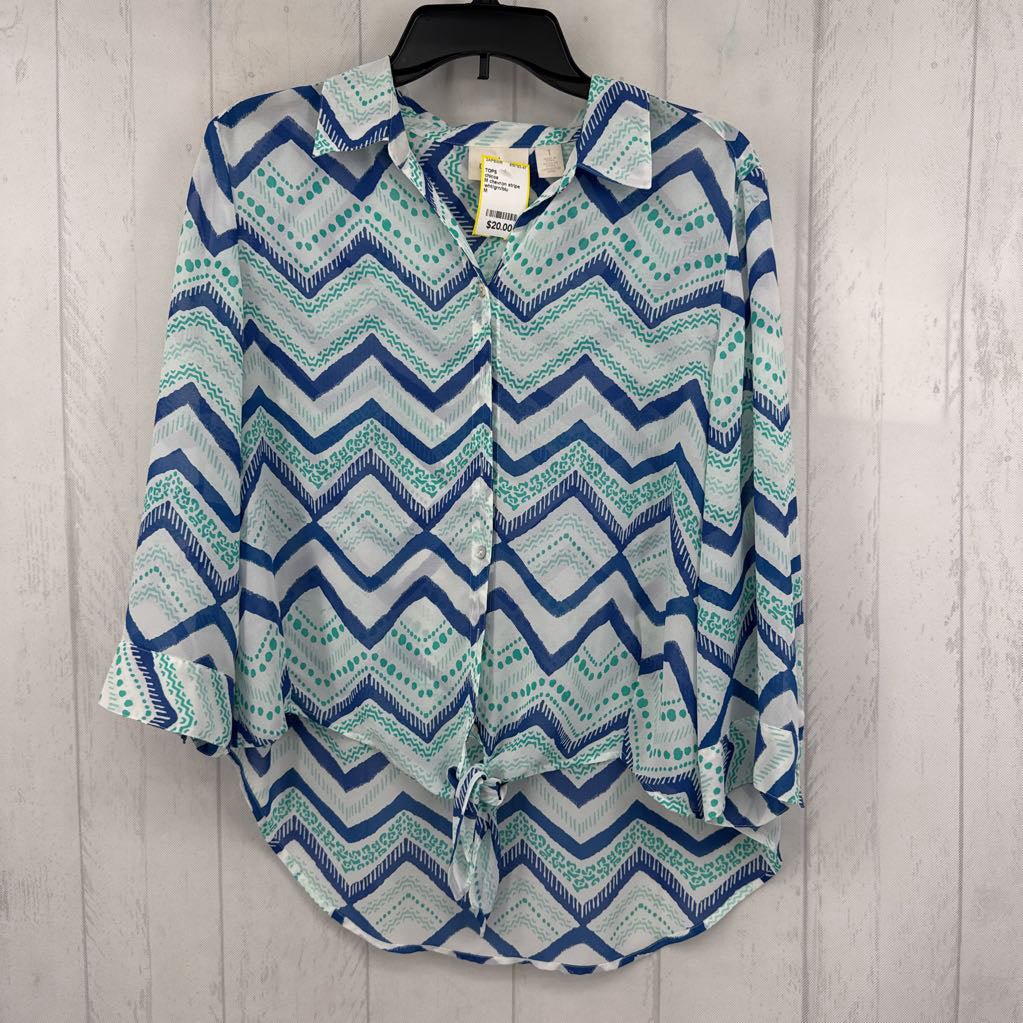 M chevron stripe button down l/s top