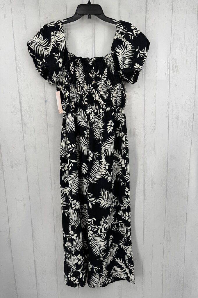 L smocked flo print s/s jumpsuit