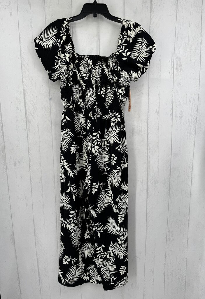 L smocked flo print s/s jumpsuit