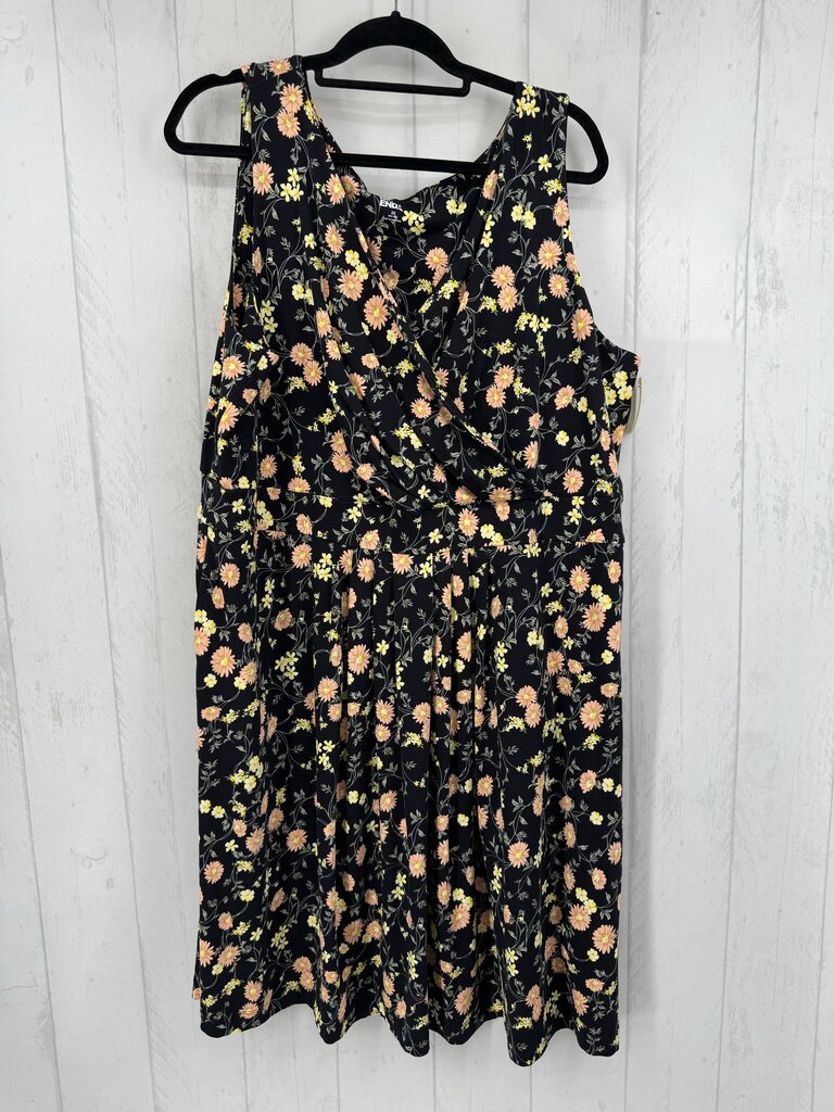 2X flo print crossover slvls dress