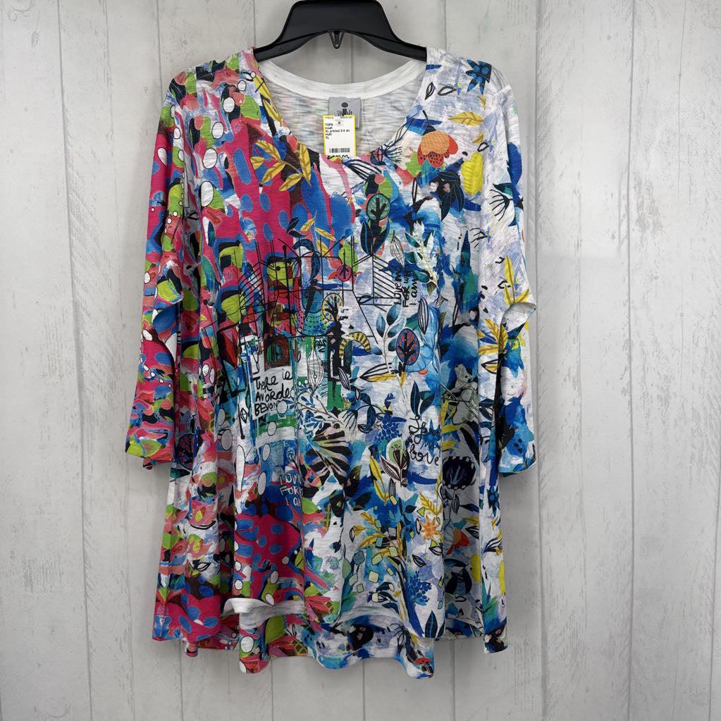 XL printed 3/4 slv top