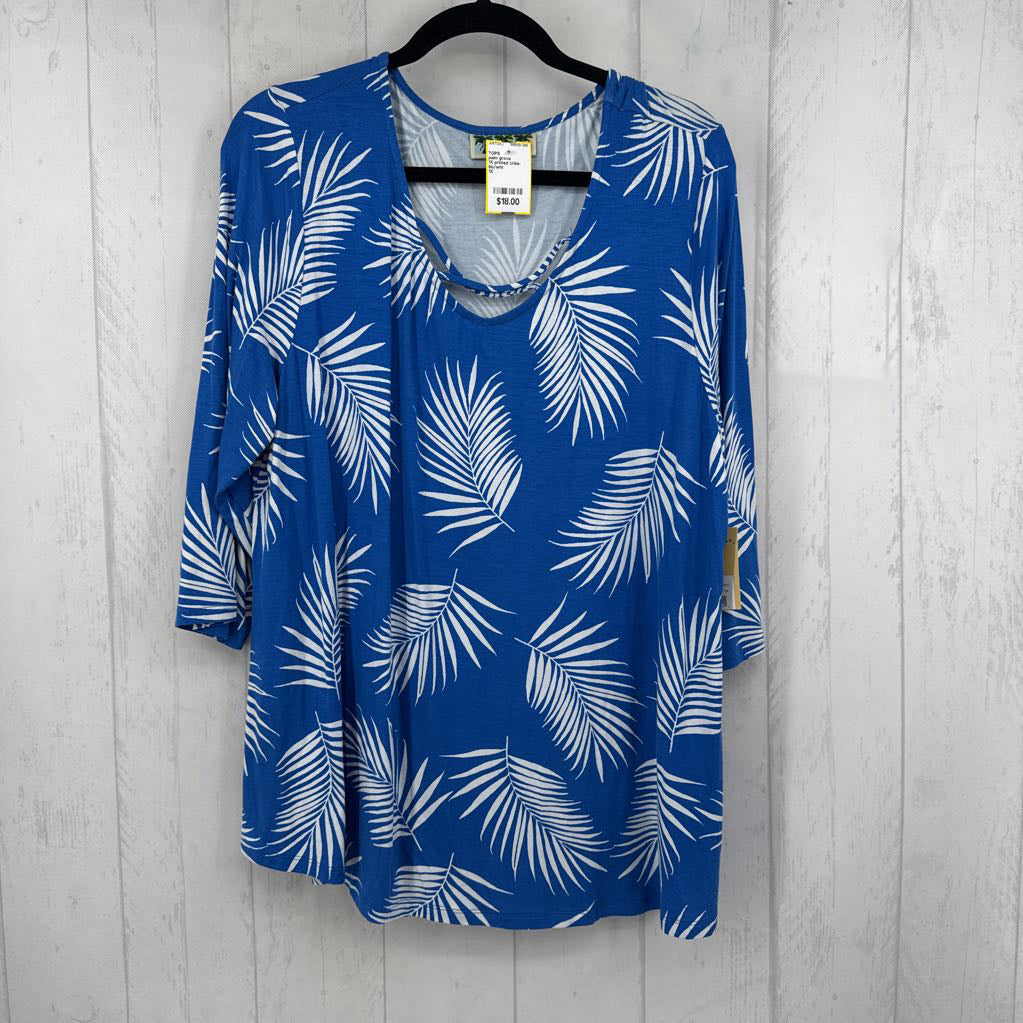 1X printed criss-cross v-neck 3/4 slv top