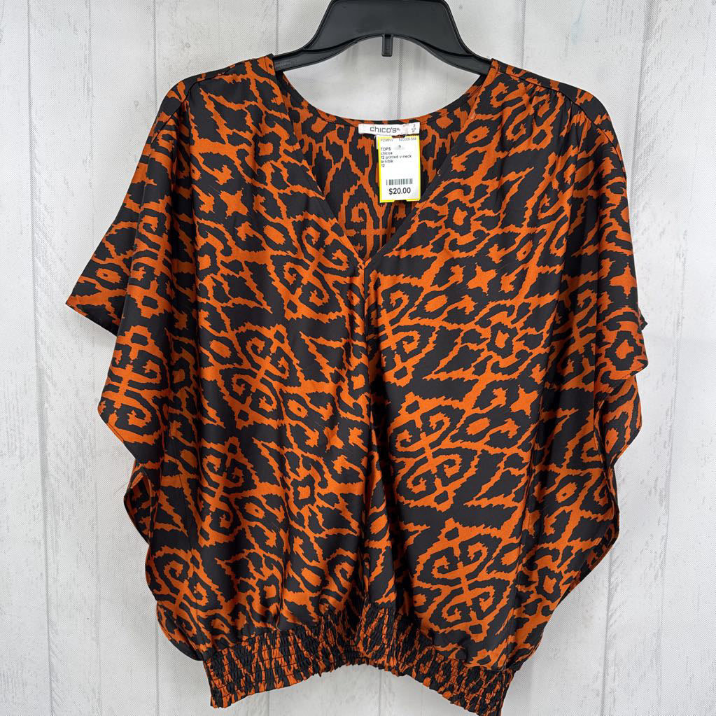 12 printed v-neck drop shoulder top s/s