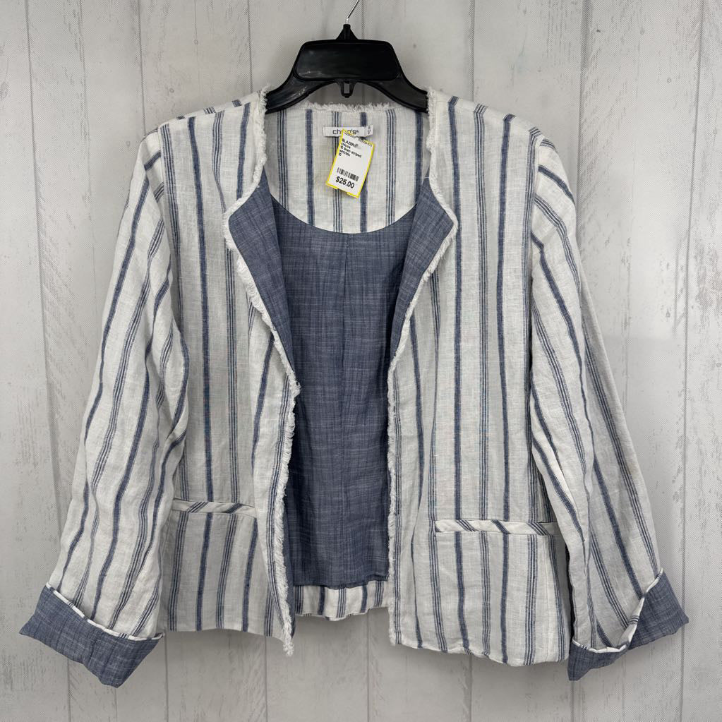 10 linen striped open front jacket