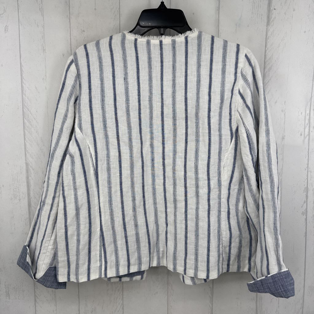 10 linen striped open front jacket