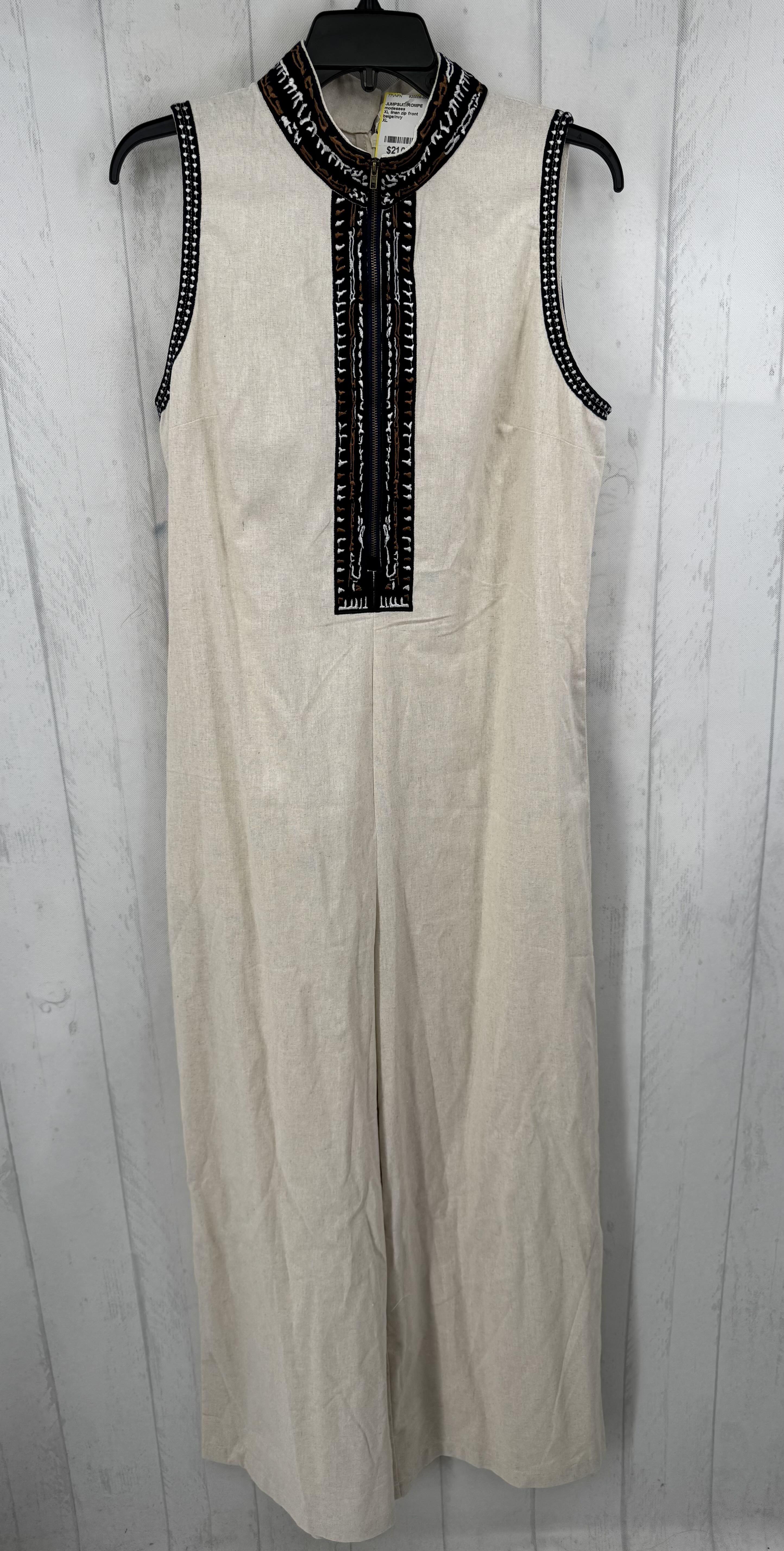 XL linen zip front slvls jumpsuit
