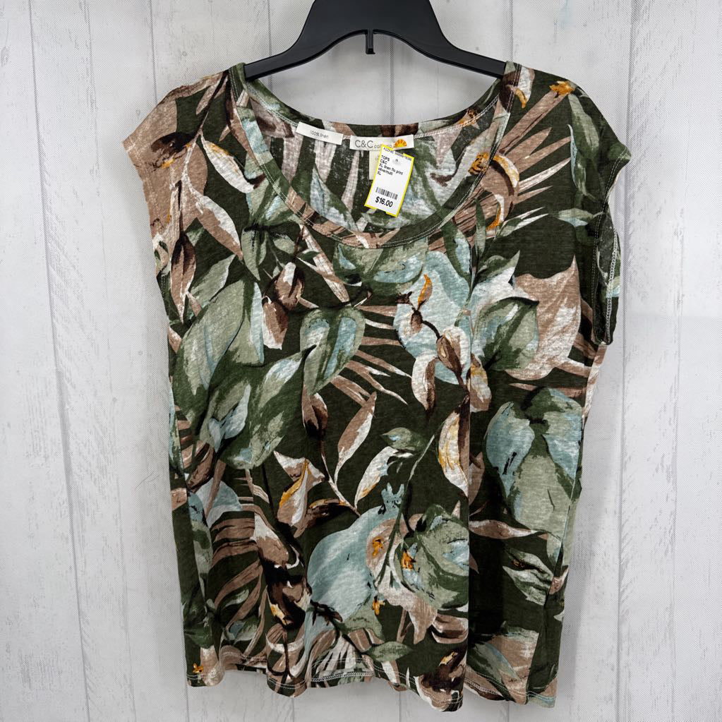 XL linen flo print s/s top