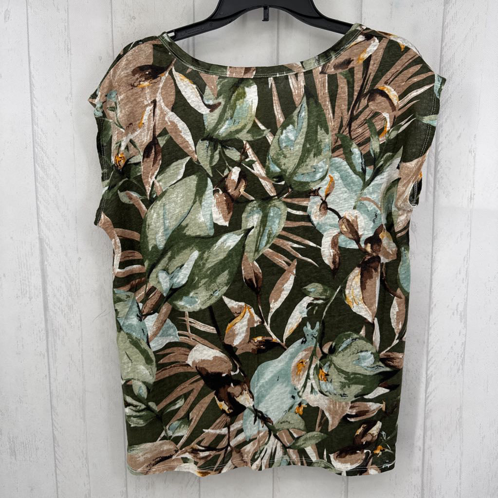 XL linen flo print s/s top