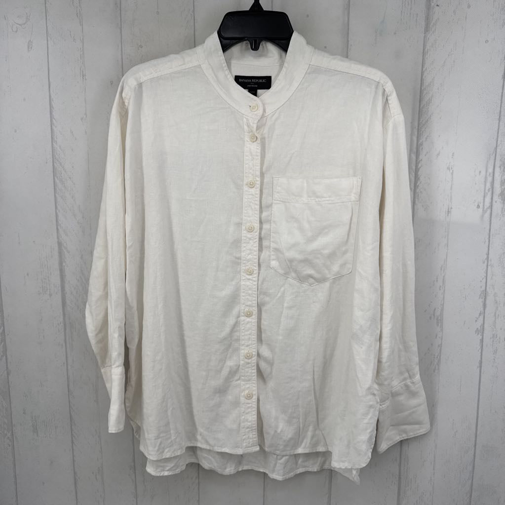 L linen blend button down l/s top