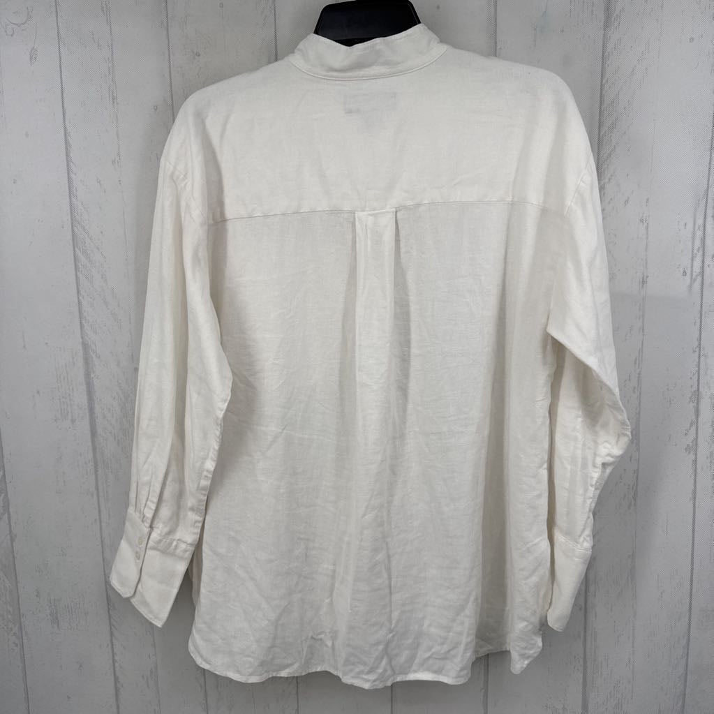 L linen blend button down l/s top