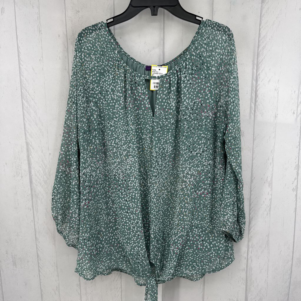 L printed notch neck l/s top