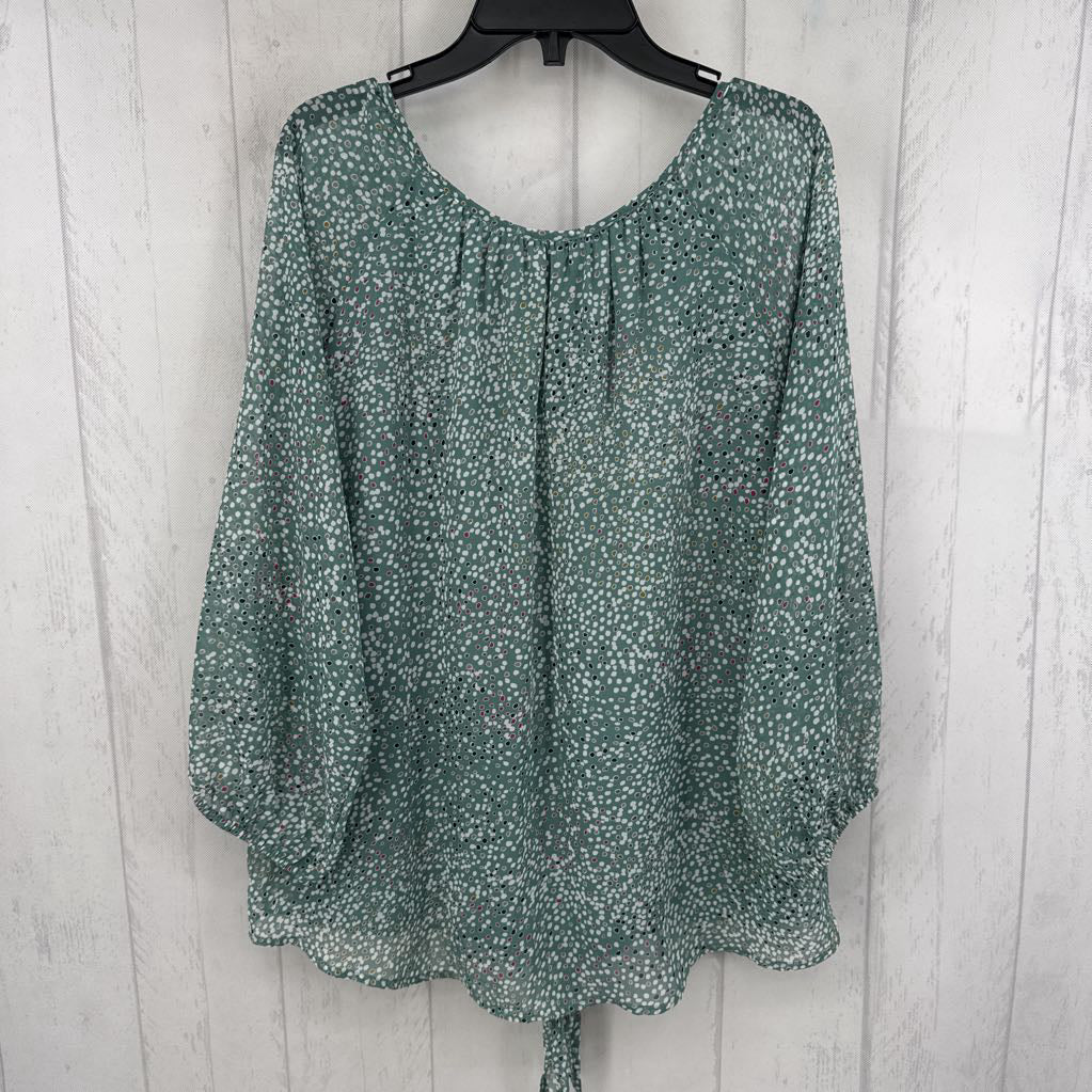 L printed notch neck l/s top