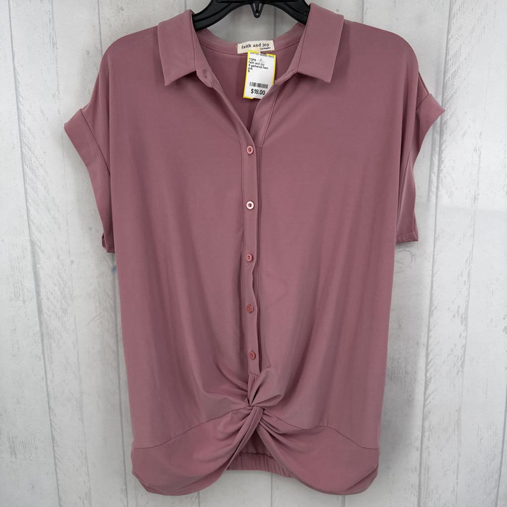 S gathered hem button down s/s top