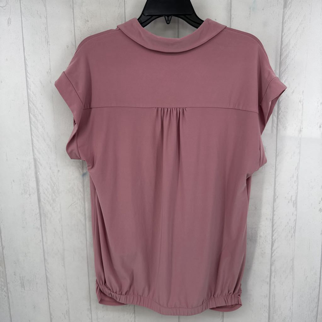 S gathered hem button down s/s top