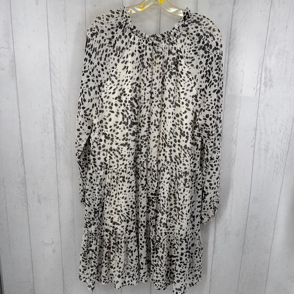 L animal print tie-front l/s tiered dress