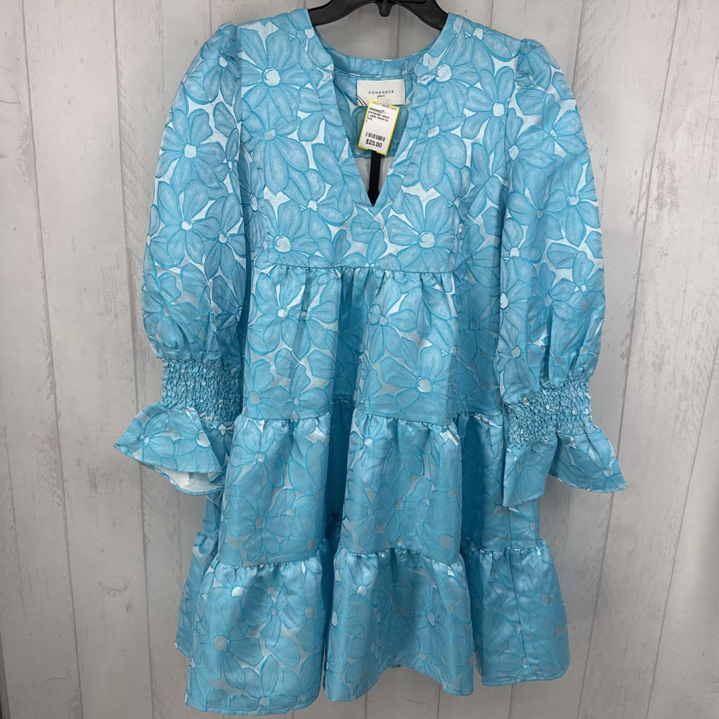 L satin floral l/s tiered dress