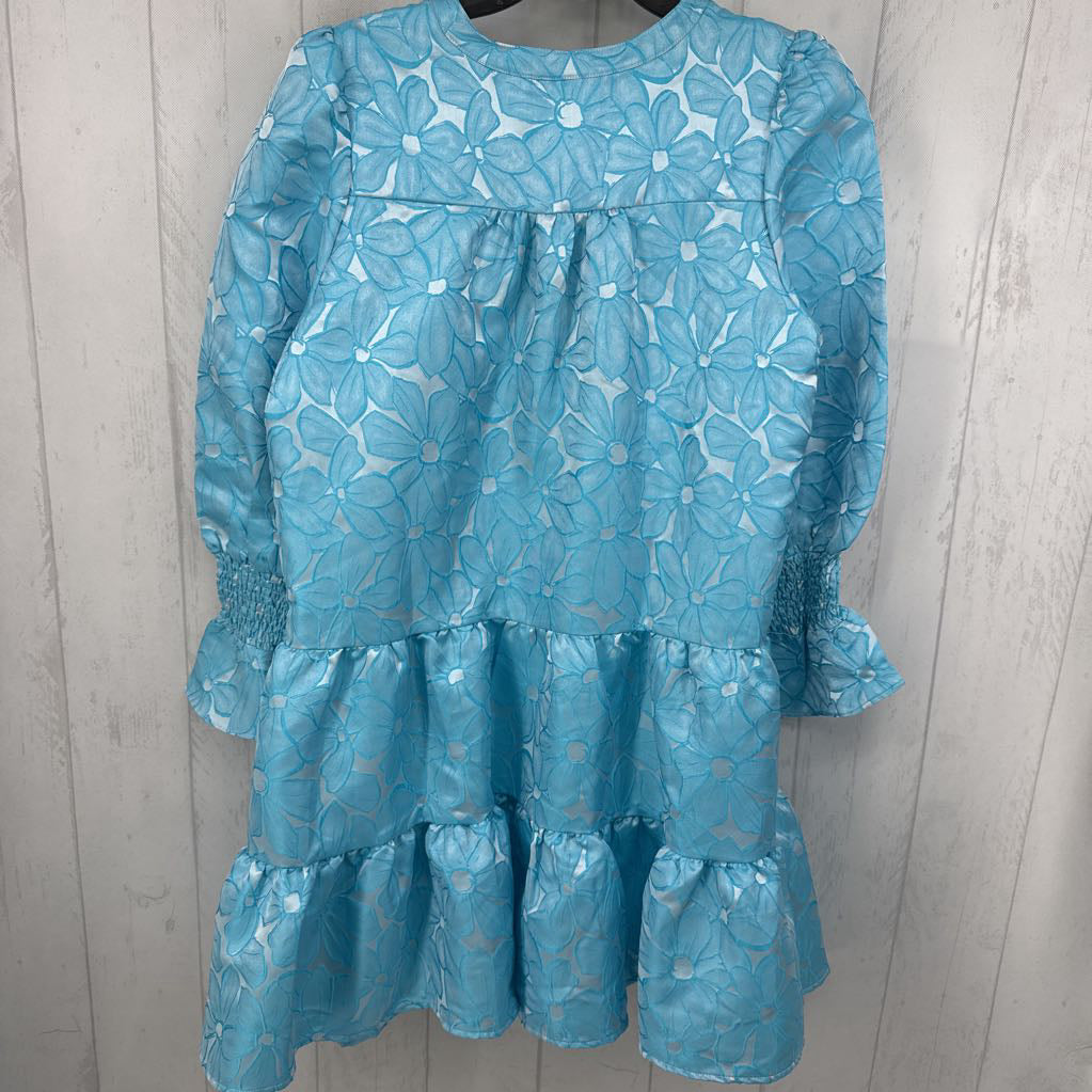 L satin floral l/s tiered dress