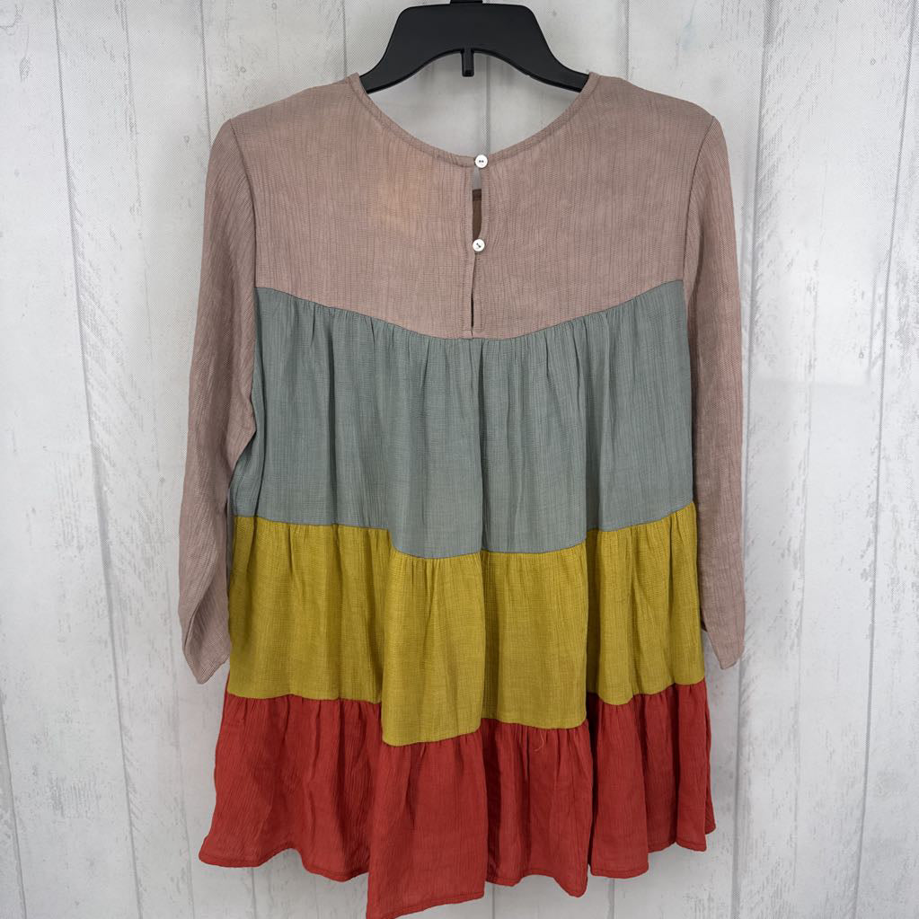 S colorblock tiered 3/4 slv top