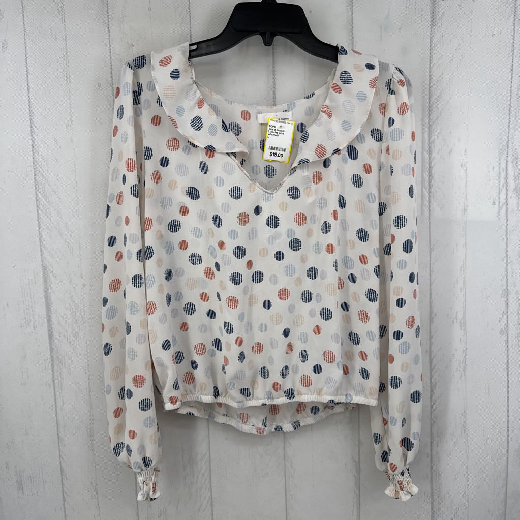 L circles print ruffled l/s top