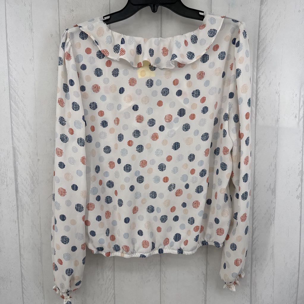 L circles print ruffled l/s top